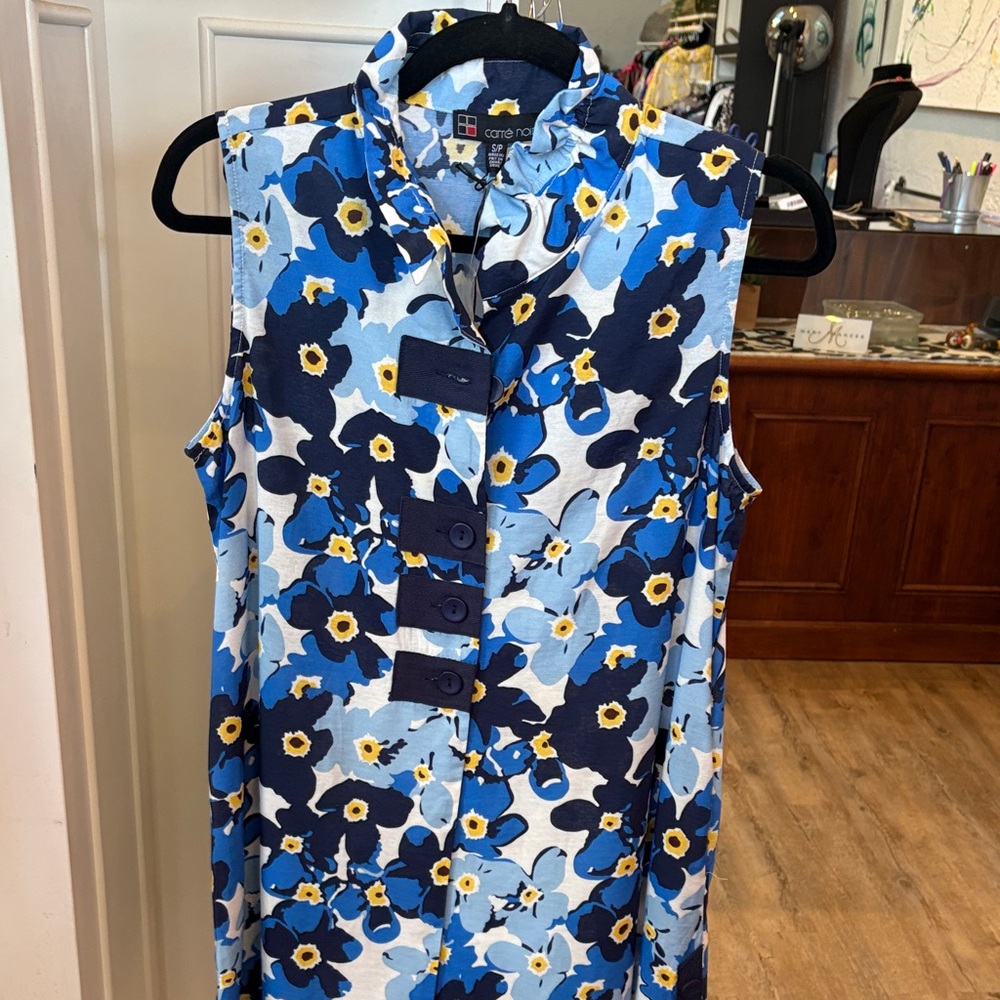 Blue Floral Sleeveless Dress